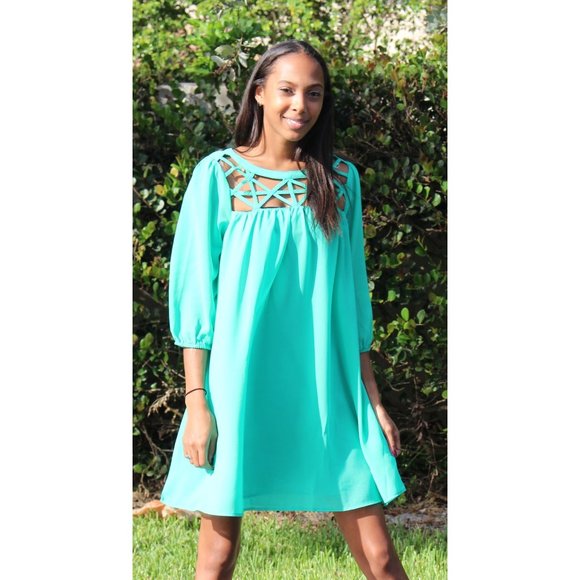 Kori America Lattice Baby Doll Dress, Green - Picture 4 of 6